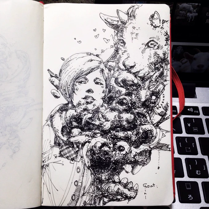 ヤギとクールな女性 #inktober 