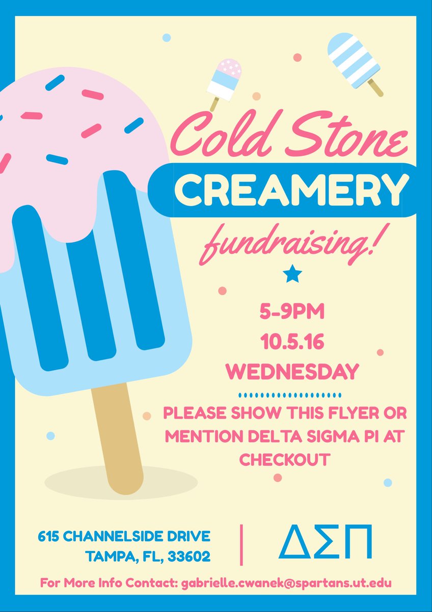 Come out and enjoy some ice cream while supporting DSP!
***PLEASE REMEMBER TO MENTION DSP AT CHECKOUT OR SHOW THEM THIS FLYER***