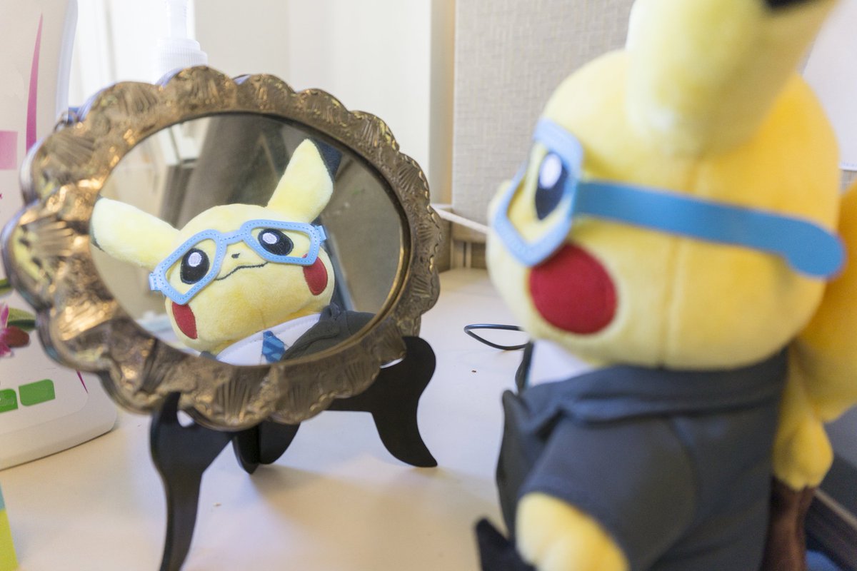internpikachu's tweet photo. Let's see...tie on straight, suit clean, glasses on...Intern Pikachu knows how to dress to impress! Looking good! https://t.co/Dc8O6JGYlW