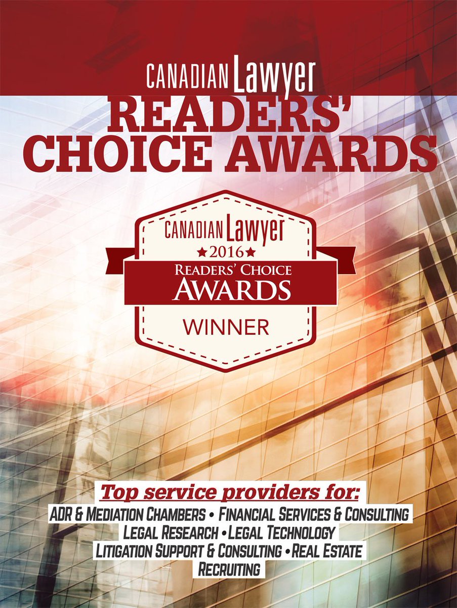CanLawMag's tweet photo. Winners announced for the 2nd Annual Canadian Lawyer Readers' Choice Awards #2016ReadersChoiceCL https://t.co/TyTSX0wQNc https://t.co/iBsfe1lz96