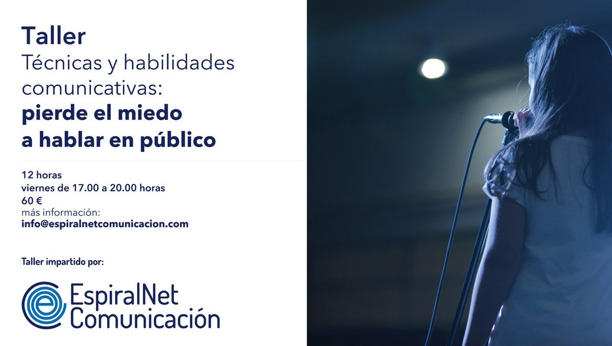 EspiralNetC's tweet photo. ¿Miedo a hablar en público? Te enseñaremos técnicas y habilidades para una #comunicación eficaz. ¡Plazas limitadas! #formación #CordobaESP https://t.co/7bcdxUHoxO