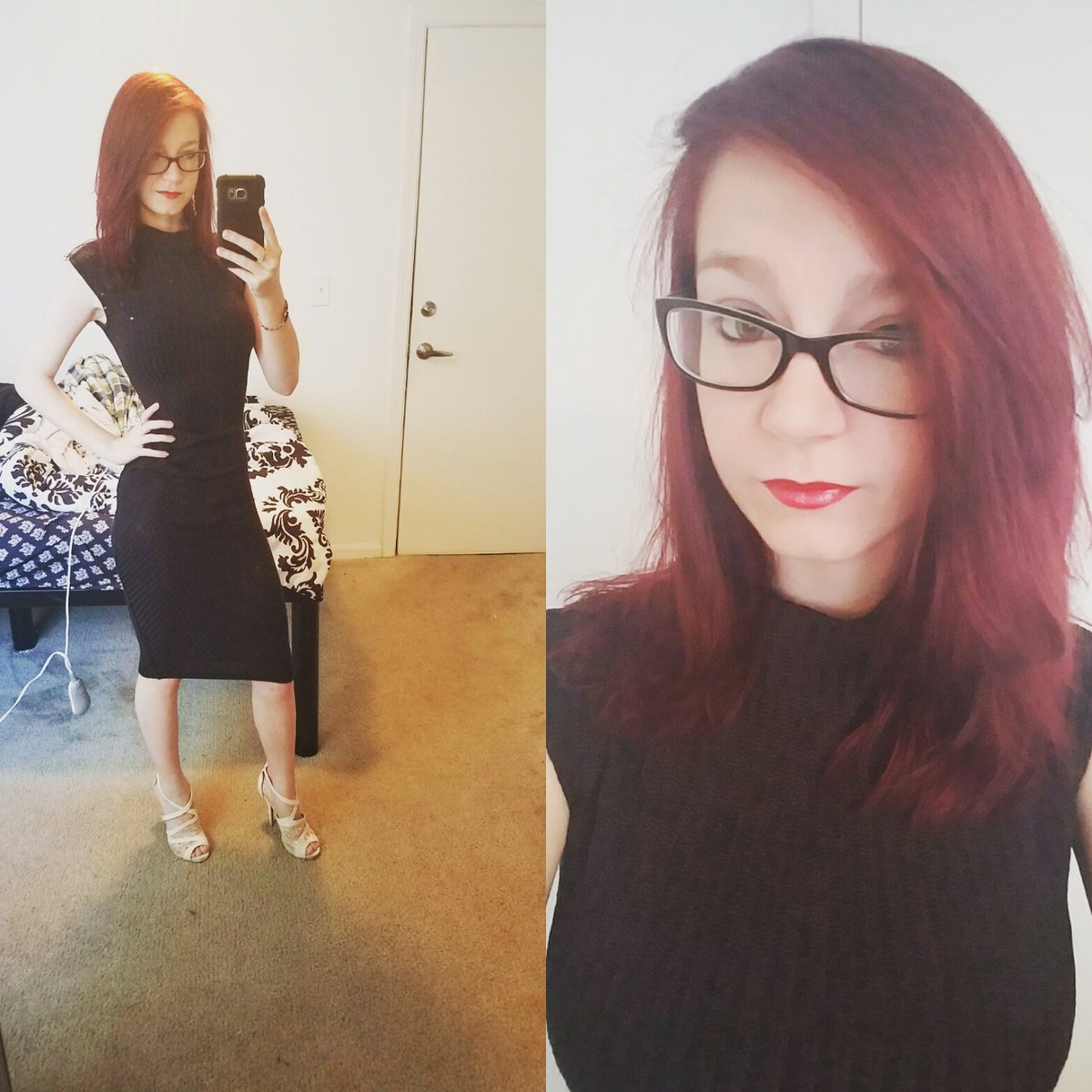 mouse8511's tweet photo. Feeling so good today in my new dress!! #feelinggood #newdress #workflow #redheadsdoitbetter #girlswithglasses #lovingit https://t.co/BaxzzZvzPT