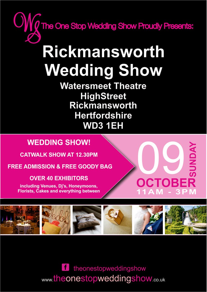 #weddinghour not long now until the #rickmansworthweddinshow this Sunday 9th October 11am-3pm #bride #groom #wedidngshow