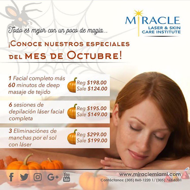 Miracle_Esp's tweet photo. ¡Luce tú mejor rostro para Halloween! Te esperamos en Miracle Institute 🎃🌼 #spa https://t.co/5NW5YPEuOh