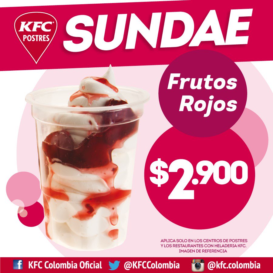 kfccolombia's tweet photo. #RetoKFC tómate una selfie con un Sundae Frutos Rojos de KFC, súbela a tus redes sociales mencionándonos y participa por bonos de KFC https://t.co/CjosT1mBFr