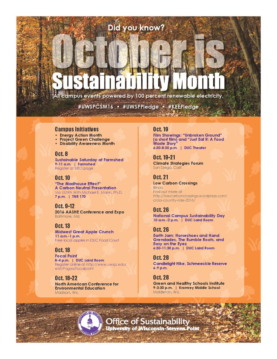 SustainableUWSP's tweet photo. Oh yes we did. #energyactionmonth #EAM #campussustainabilitymonth #UWSPledge #KEEPledge #UWSPCSM16 #cleanenergyu #UWSP #pointerpride https://t.co/LPZl4Vh8dJ