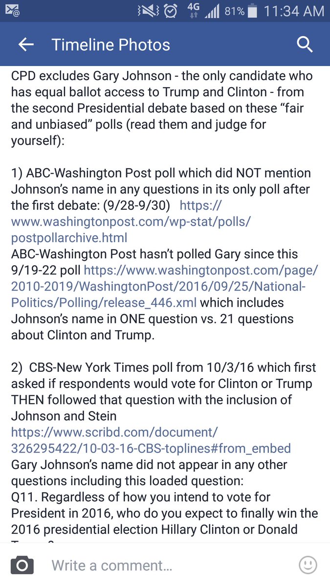 RestoreDemos's tweet photo. @debates excludes @GovGaryJohnson because he didn't perform well in 5 polls that didn't mention his name in 98% of the questions #Rigged https://t.co/YxqmTg1q5a