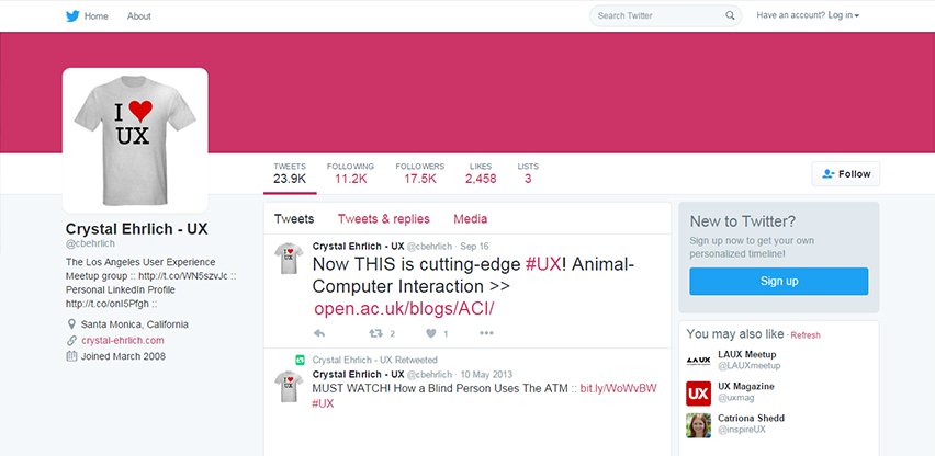 vizteck's tweet photo. Top 13 #twitter #influencers for #ux designers Crystal Ehrlich @cbehrlich  https://t.co/PGO5kdcZ1L #startups #UXDesigner https://t.co/YeKtavSiLL