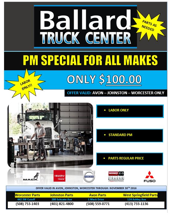 BallardTrucks's tweet photo. #service #special #ballardtruckcenter #mack #volvo #Isuzu #hino #fuso #sales #service #parts #leasing #pmspecial #truck #trucks https://t.co/SKHTyZho8M