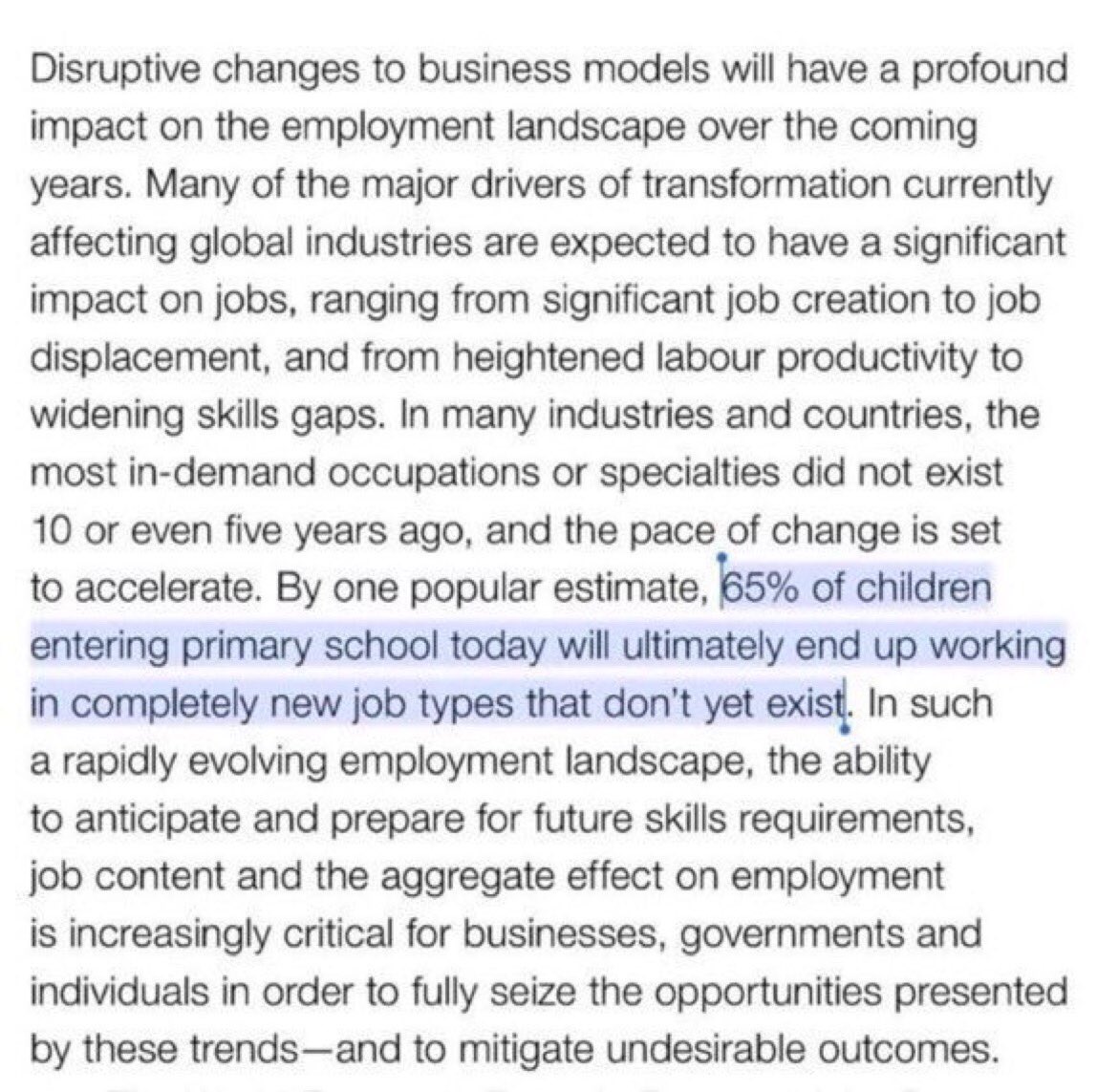 ValaAfshar's tweet photo. 65% of children in primary school today will end up working in new jobs that don't exist yet.—@wef #WorldTeachersDay https://t.co/q6izMOw9eL