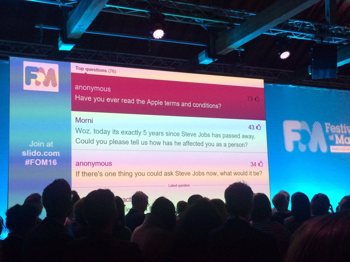 GWorthiotec's tweet photo. Q: Steve, have you ever read the @Apple terms and conditions? "...No" @stevewoz 😂 #FOM16 @FestofMarketing https://t.co/IiceIWbz16