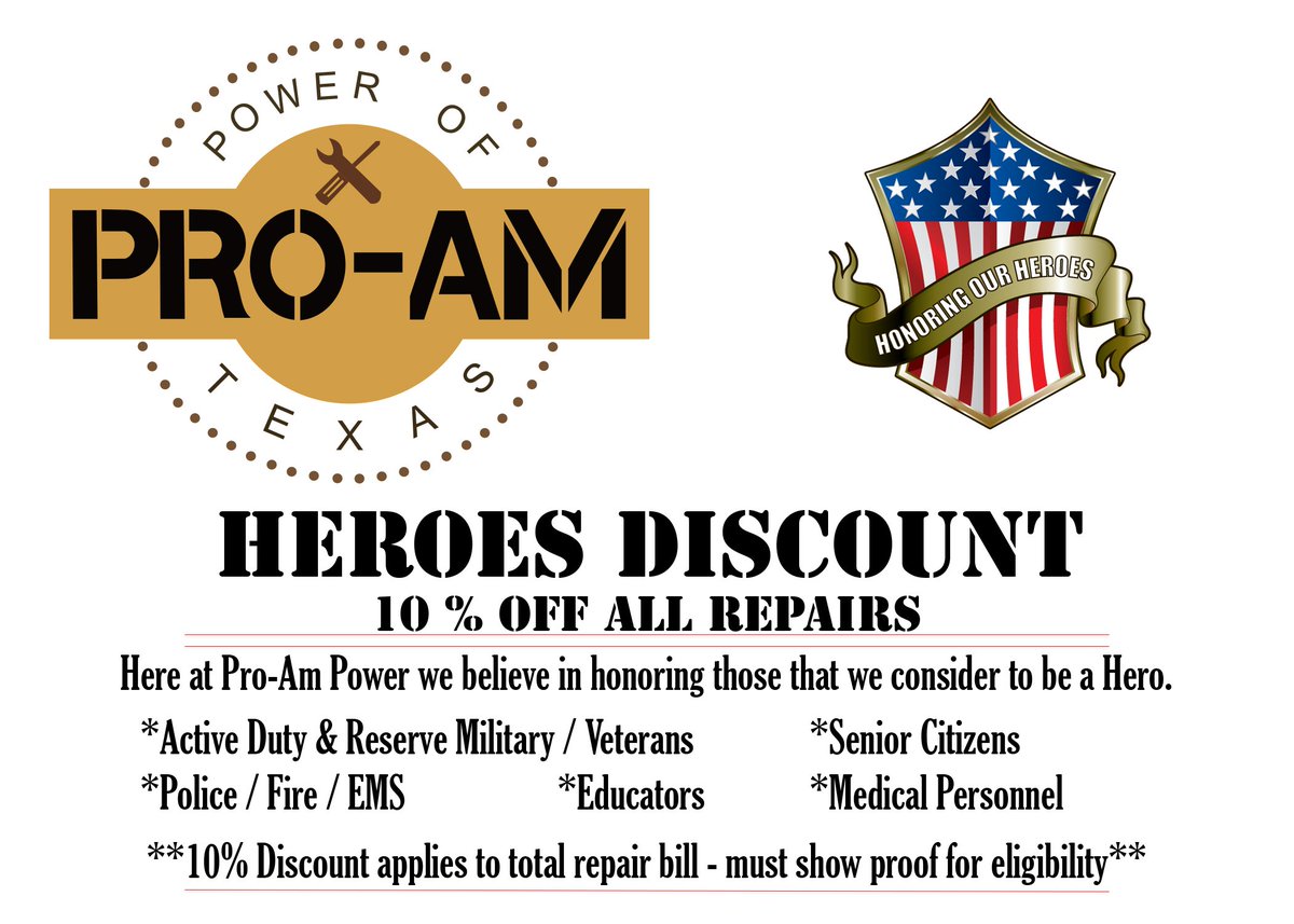 proampower's tweet image. #MowerMechanics #ProAmPower New Heroes Discount. 10% off all repairs. Visit Facebook for more details facebook.com/mowermechanics