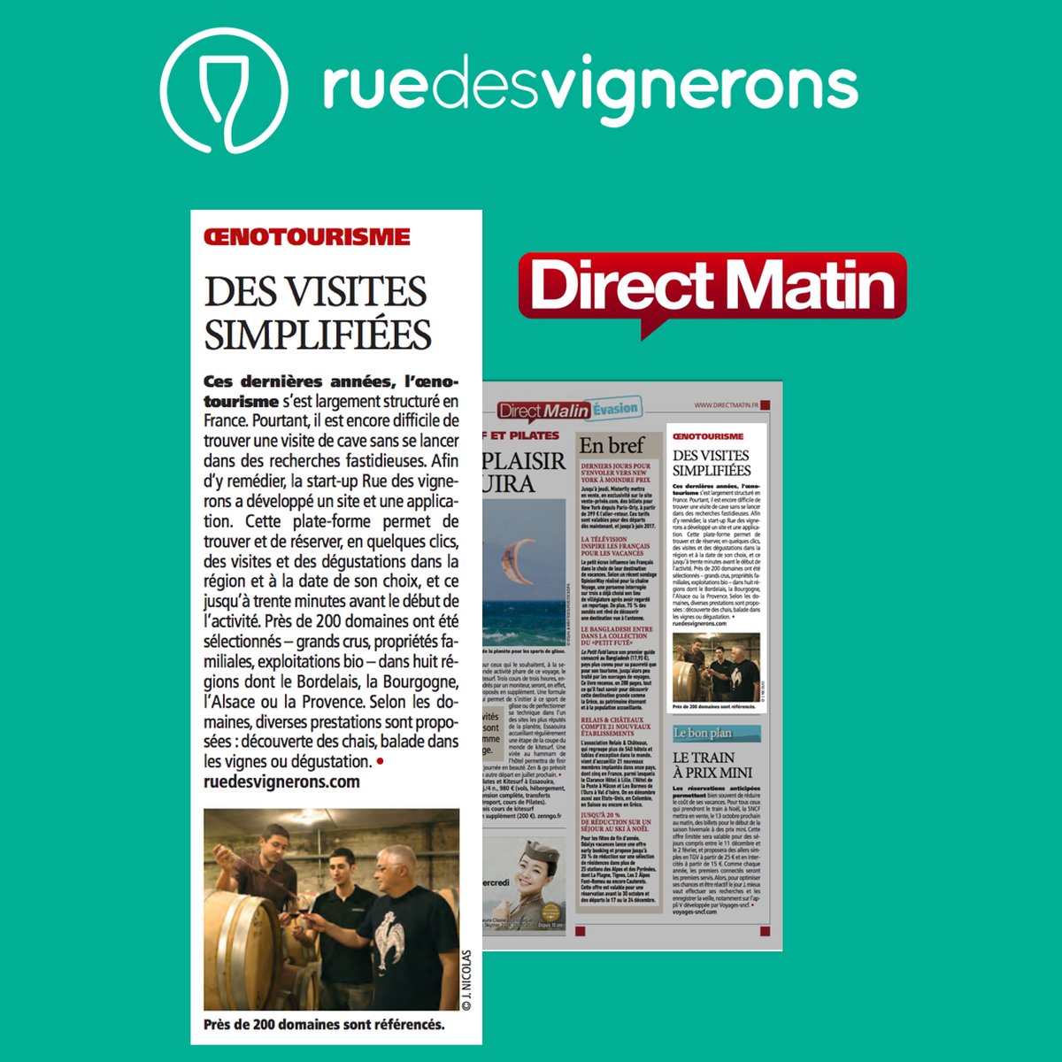 RuedesVignerons's tweet photo. On est ravi (et un peu fier ^^) d'être l'idée évasion de @DirectMatin pour ceux qui hésitent encore à se lancer dans l'#oenotourisme  :) https://t.co/oSwVgXdWJ8