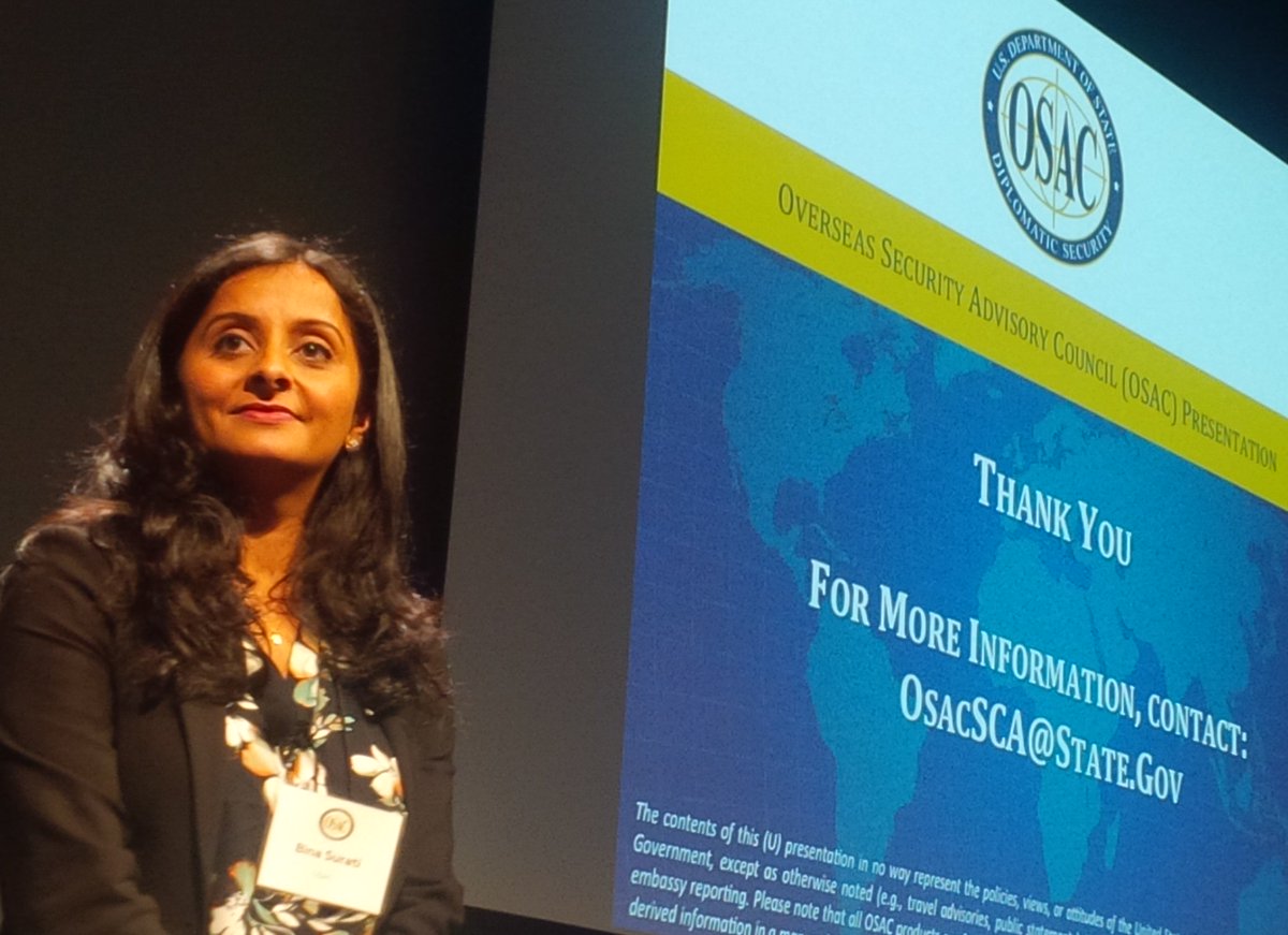 OSACstate's tweet photo. #Security for female travelers in #India is a big OSAC topic. Our Bina Surati brought that to the PARC stage today. https://t.co/lsATPTqEZL