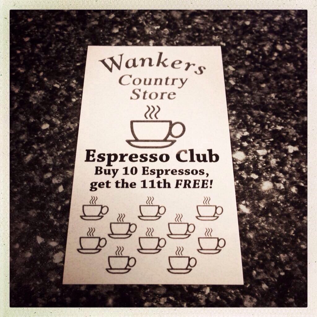 WankersStore's tweet photo. Cold? 
Warm up with an espresso! 

Pick up a Wankers Espresso Club loyalty card and buy 10 and get 11th free! Bonus!

#likecoffeelovewankers https://t.co/svfokNxS2T