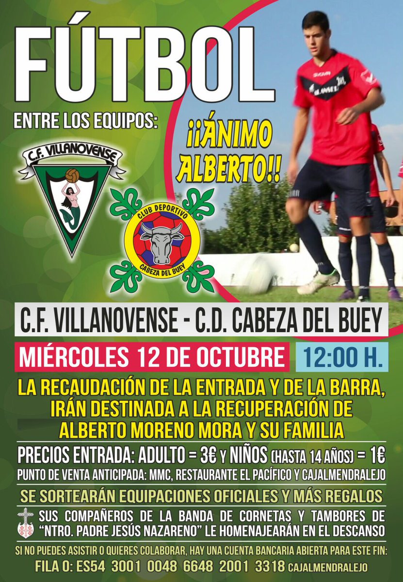 Gran iniciativa del <a href="/CDCabezaDelBuey/">C.D. Cabeza del Buey</a>! 👏🏻👏🏻 Animaos a ir y apoyar a Alberto y su familia, ÁNIMO ALBERTO! Estamos contigo CRACK!💪🏻