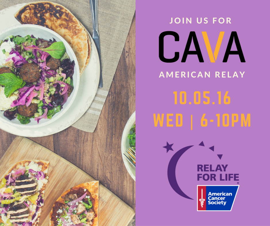 Tweet us a picture of your team enjoying your Cava Fundraiser <a href="/AmericanRelay/">Relay For Life of AU</a> tonight starting at 6 PM to win spirit points for your team!