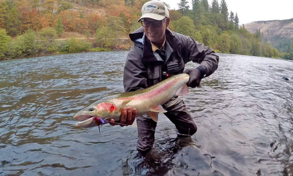 norvise's tweet photo. Dave Robinson with a 15 lb Steelhead, and Jeff Layton  13 lb wild Steelhead show off their Norvise caps  and their morning catch 10-4-16. https://t.co/M1KaHxIlnl