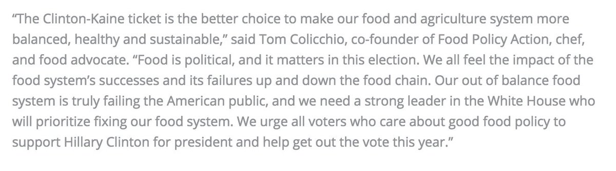 FoodPolicyNews's tweet photo. Statement by FPA co-founder @tomcolicchio on our endorsement of @HillaryClinton for President https://t.co/RTTXY3p8S8 #votefood https://t.co/MNBN24BWHi