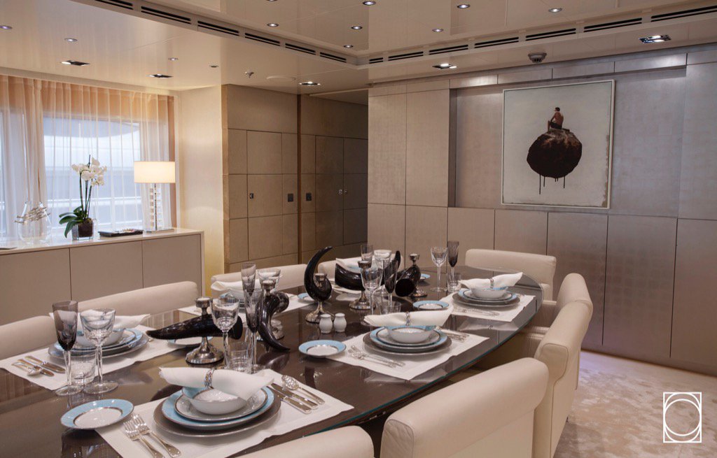 The table is set! Boutsen Design styled the main dining table of the refitted 68m <a href="/ICONYachts/">ICON Yachts</a> for #MYS2016