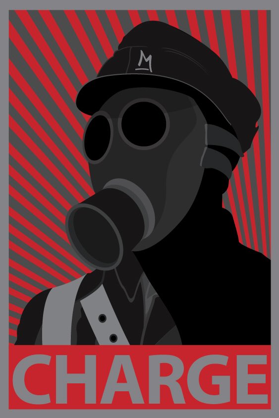 MiniMacInk's tweet image. #charge is the final part of the gas mask #propaganda series. More stuff coming up soon. #streetart #graffiti #minimac