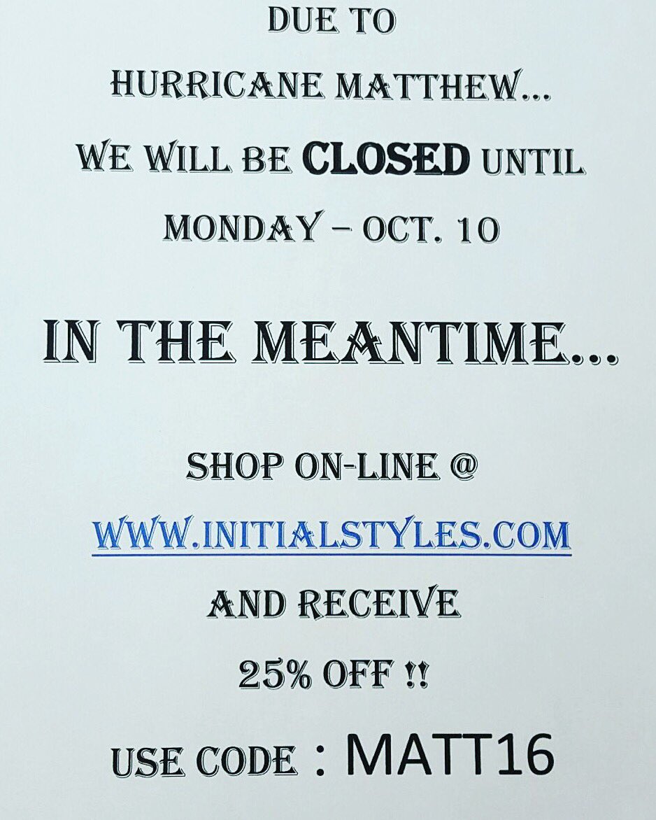 InitialStyles's tweet image. Stay safe and dry everyone! (Sale: some exclusions may apply) #HurricaneMatthew