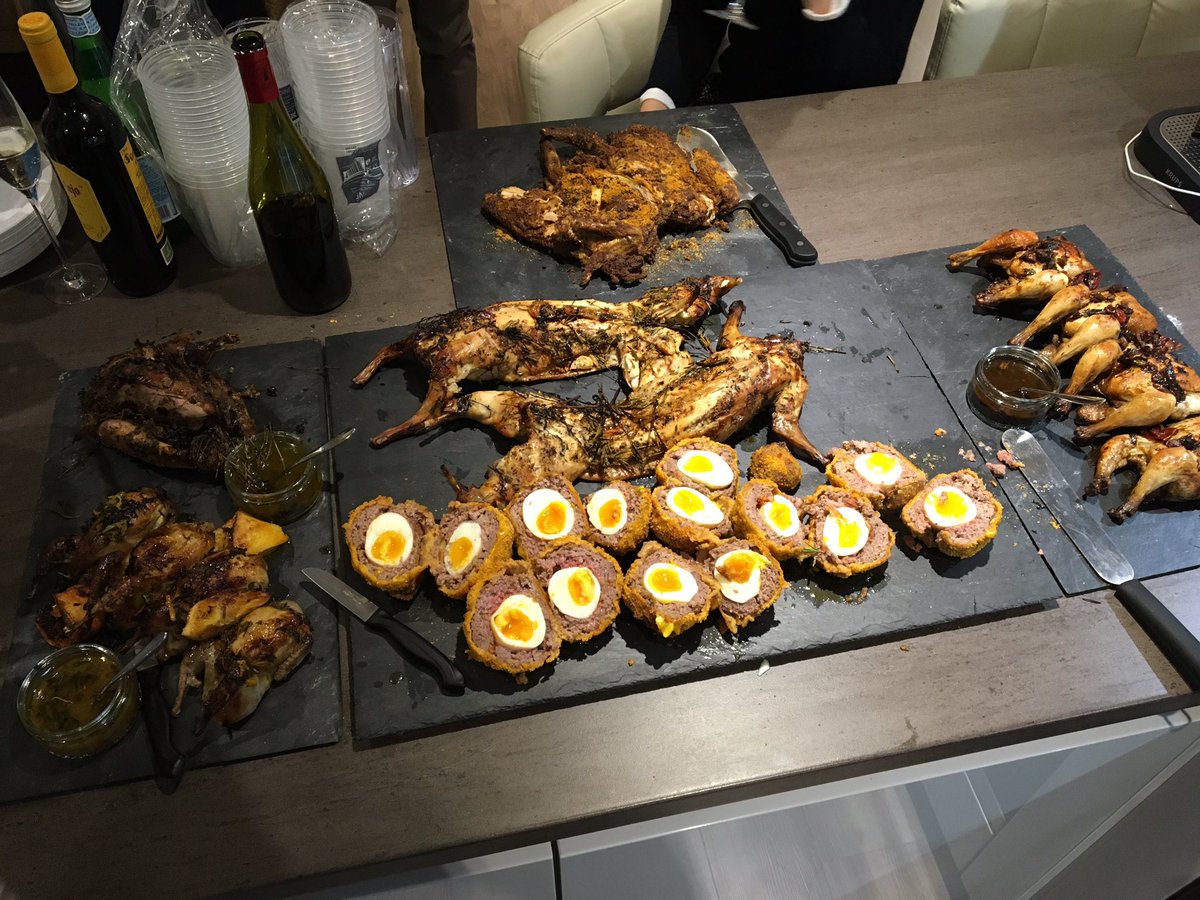 selasigb's tweet photo. When bake off Wednesday goes WILD! #LambChorizoScotchEggs #GuineaFowl #Rabbit #Quail #Pheasant  #Poussin #GBBO #BakeOffWednesday 💃🏿 https://t.co/NnJ2KGlS5i