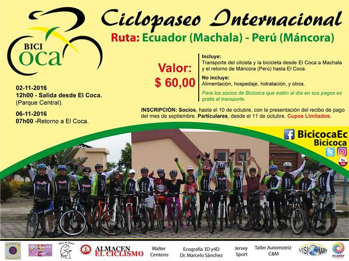 Bicicoca's tweet photo. #CiclopaseoInternacional Ruta #Ecuador - #Perú. Por el feriado de noviembre, Inscribirse con @dezch_ 
#CuposLimitados. https://t.co/WRnTSBjQBM