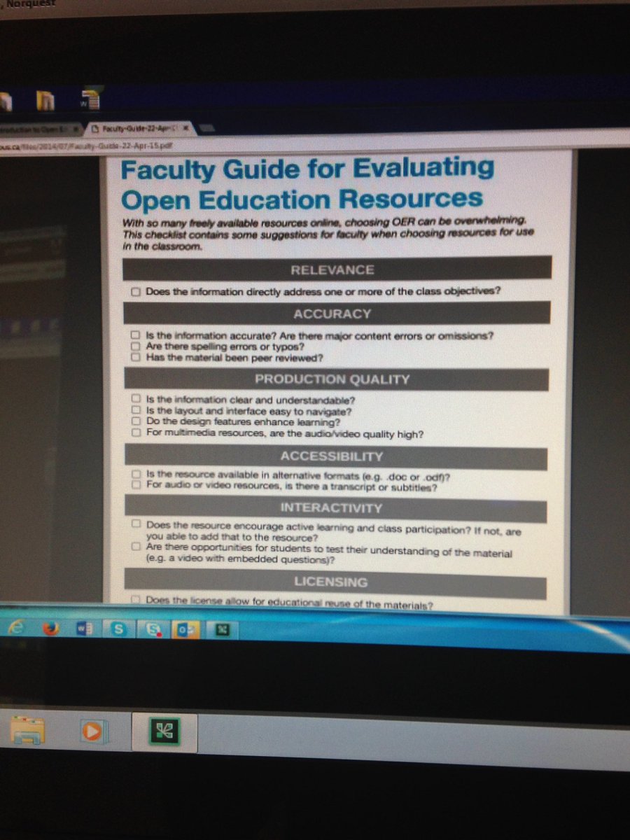 ALOconference's tweet photo. Awesome tip sheet to evaluate OER resources shared by Robert Lawson @NorQuest for his session @ALOconference https://t.co/IWuvA1PqsA