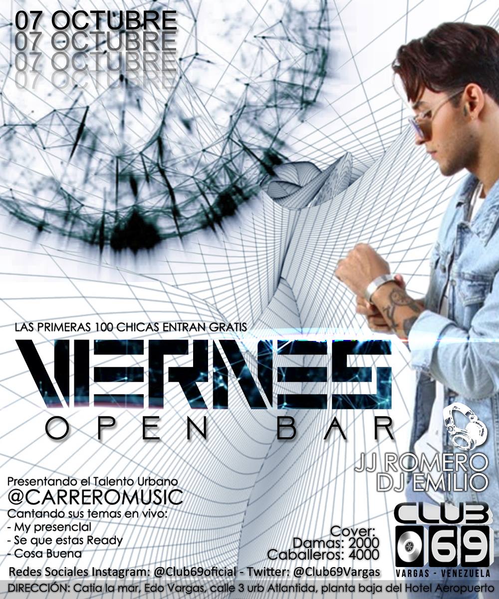 Club69Vargas's tweet photo. Atención!!! Seguimos con  la Nueva Temporada de Club 69:
07 de Octubre: Viernes de Open Bar!!!

Talento Urbano en Vivo @carreromusicfan https://t.co/wNUs9oTPV3