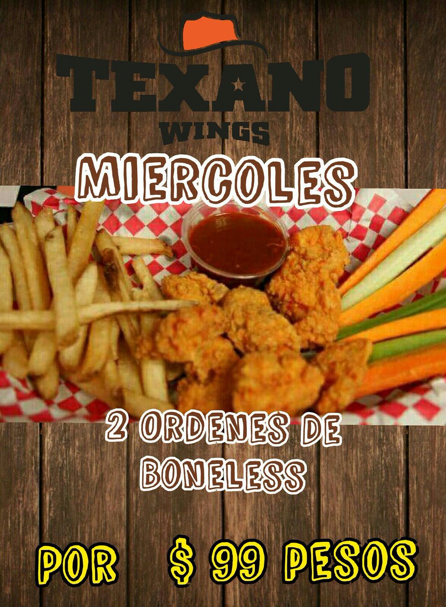TexanoWings's tweet photo. Miercoles de Boneless.#99pesos
#soloaquitexanowings https://t.co/peDJXn4MOg