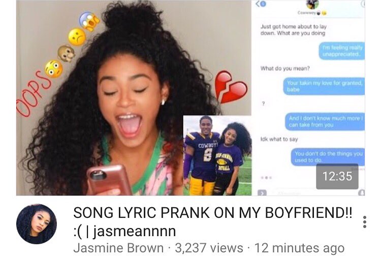 Jasmine Brown on Twitter "Songlyricprank on my boyfriend. Must watch