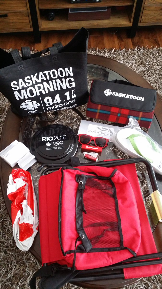 Thanks to <a href="/CBCSaskatoon/">CBC Saskatoon</a> for the CBC swag and a gift certificate. Opening this bag on this snowy day=it's Christmas