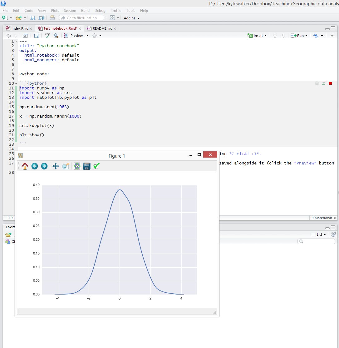 kyle_e_walker's tweet photo. The @rstudio R Markdown notebook will execute Python code from code chunks- very cool! #rstats #pydata https://t.co/CjKGi146hY