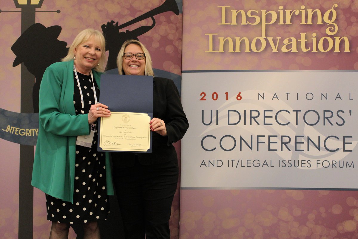 NASWAORG's tweet photo. Congrats to Georgia Maxwell @WIWorkforce for @USDOL Performance Excellence Award in UI Appeals Decisions for Large State #NASWAUI2016 https://t.co/VO68fRwe3e