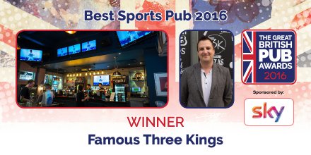 morningad's tweet photo. The award for Best Sports Pub sponsored by @SkySportsPub goes to @F3k_london #PubAwards https://t.co/GloYfppB11