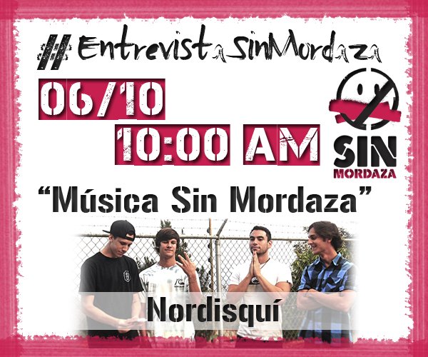 ¡Nos vemos mañana en nuestra #EntrevistaSinMordaza con <a href="/NordisquiMusica/">Nordisquí</a>! Periscope: <a href="/Sinmordaza/">Un Mundo Sin Mordaza</a>