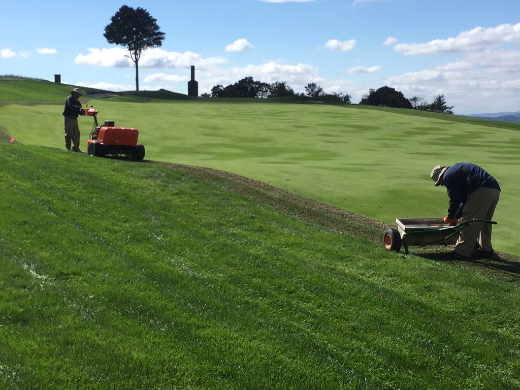 HNgreens's tweet photo. We're aerating half of the fairway stepcuts this week. Finish next week. Keeping them healthy for good definition. https://t.co/8yHs0yuyte