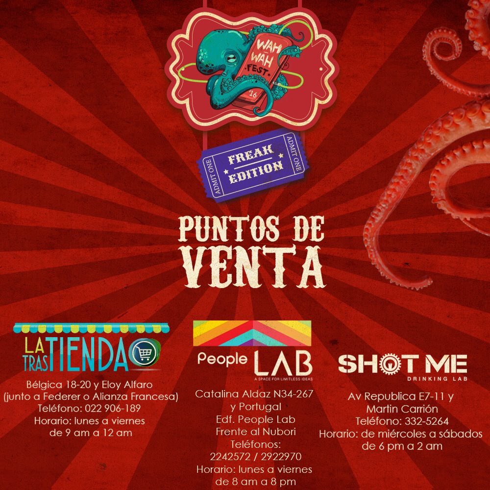 LolasRiot's tweet photo. No te quedes fuera! Aquí puedes adquirir tus entradas 🐙🎶 #WahWahFest #FreakEdition 22.10.2016 (Link in bio) #indie #rock #music #festival https://t.co/NkJaFowUZJ
