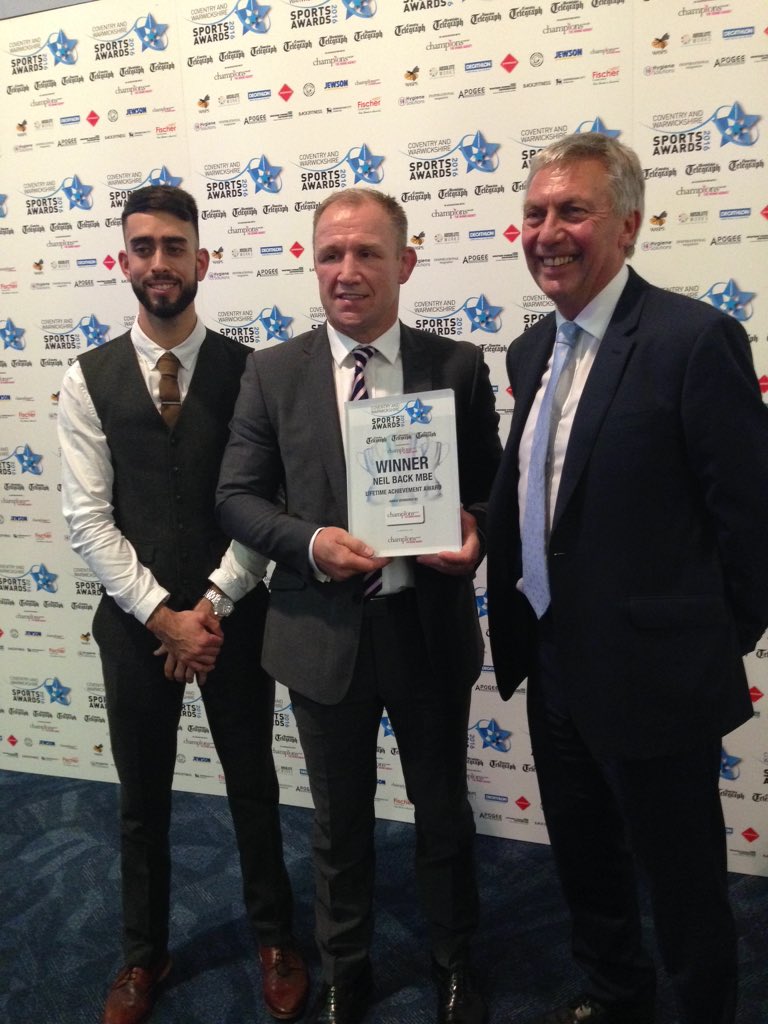CWSportsAwards's tweet photo. A massive congratulations to @NeilBack on winning the big one!! The Lifetime Achievement Award! Sponsored by #Back2Fitness#Winner #CWSA2016 https://t.co/6LL9xKprtx