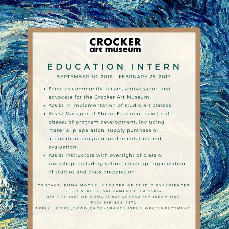 Do you have a background in studio/art history? Do you enjoy interacting with the public? The Crocker needs you!  ow.ly/ArJl304Oll8