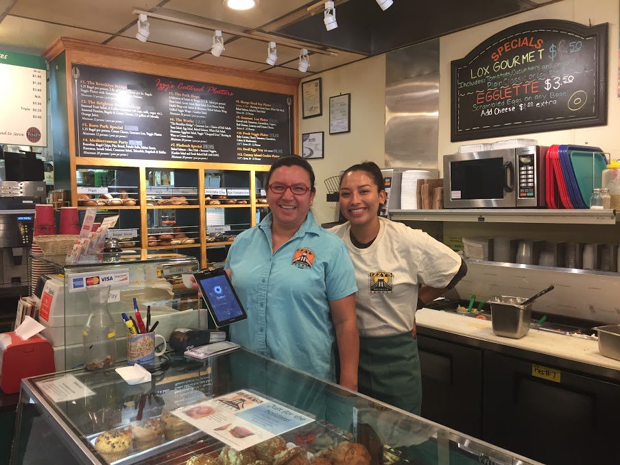 Poynt's tweet photo. We love Izzy's Brooklyn Bagels. Izzy's loves Poynt. It's a big toasty payments love fest. #bagels #paloalto #fintech https://t.co/UtWTTsqQQS