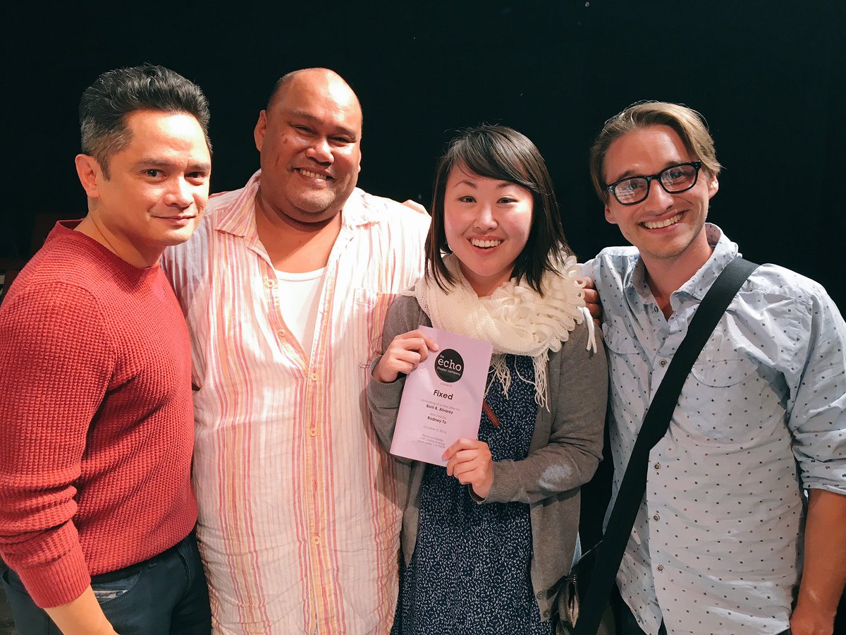 AAPlay's tweet photo. #LAthtr reunion at staged reading of FIXED by #BoniBAlvarez, dir. Rodney To (#AAPEdith) w/ Julia Cho &amp; director Jeremy Lelliott (#AAP2Kids). https://t.co/DyfN87ReQ7