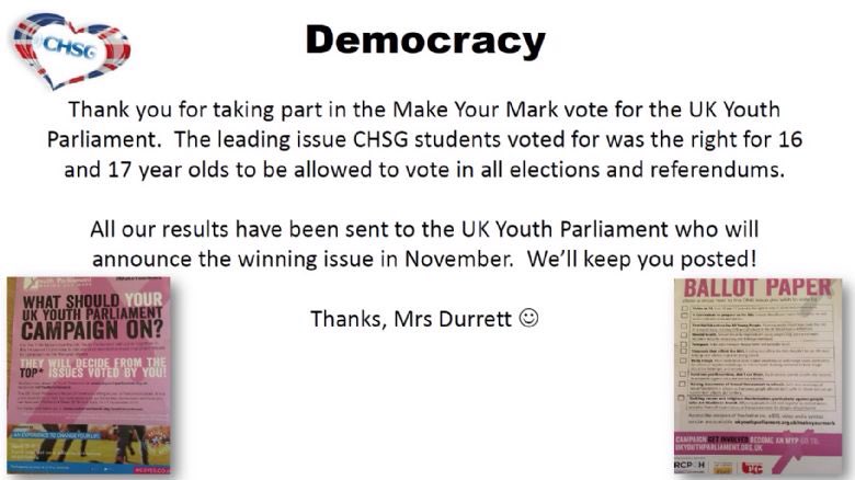 CarshaltonHigh's tweet photo. #MakeYourMark result at #CHSG:votes for 16/17 yr olds https://t.co/MG0X84rZAa @CHSG_MrRahman @CHSG_Politics @UKYP @UkypCroydon @SuttonYouth https://t.co/PKTQ4rOumN