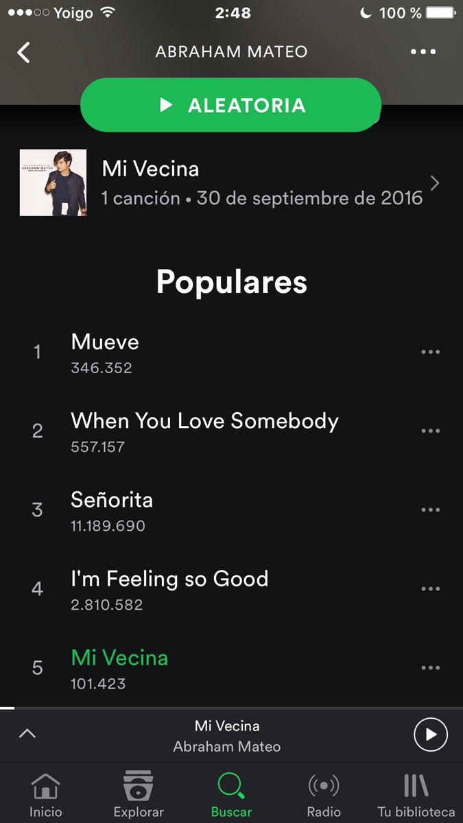 AbrahamMateo's tweet photo. #MiVecina ya es 1 de mis temas más escuchados en @Spotify en todo el mundo con más de 100mil visitas! G R A C I A S  https://t.co/MijN1uHMiV https://t.co/ky1iXOhZcH