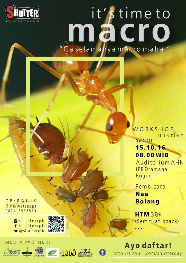 Komunitas Fotografi (@shutteripb) on Twitter photo Pada Acara ini akan ada Talkshow mengenai macro dan juga praktik fotografi macro yang akan dilakukan oleh para peserta. Pada Acara ini akan ada Talkshow mengenai macro dan juga praktik fotografi macro yang akan dilakukan oleh para peserta.
