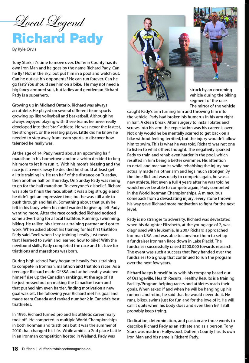 Read about #Dufferin's very own #IronMan - Richard Pady <a href="/HRCoaches/">Healthy Results</a> 
By Kyle Orvis
#TotalSports #Marathon #Triathlon #DufferinCounty