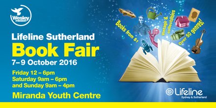 wesleymission's tweet image. #lifelinesydney #bookfair on this weekend at Miranda Youth Centre. Help #keepusgoing bit.ly/2cUz3w1