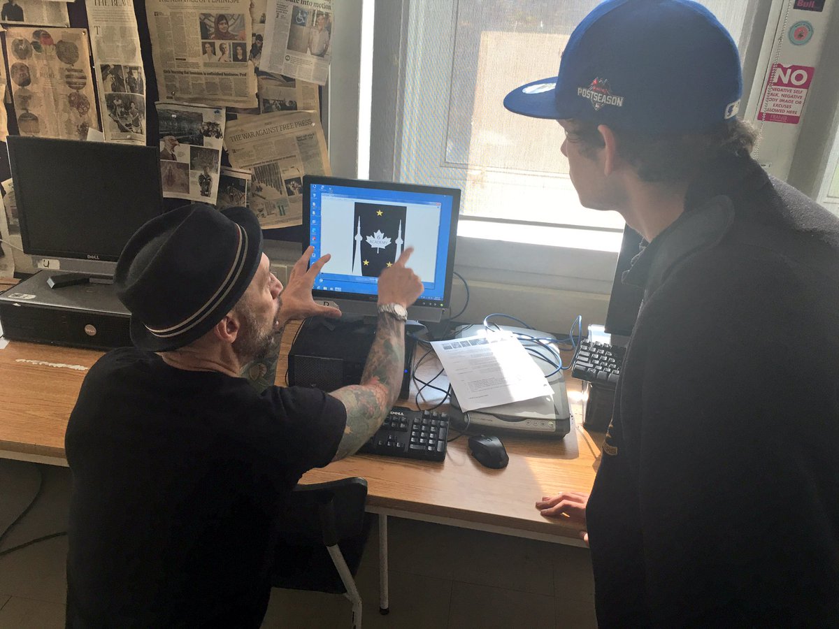 BeckieDiLeoInc's tweet image. Hats off, or in this case on, to our volunteer artist mentors #FUNKDdesigns #TechInClass #branding #6Academy @tdsb 💻📱✏️📷 #6ixessClothing
