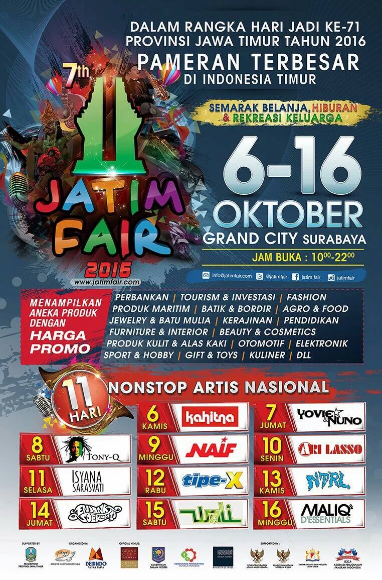 Hari ini ada pembukaan pameran terbesar Jawa Timur <a href="/JatimFair/">Jatim Fair</a>. Ayo merapat ke <a href="/GrandCitySBY/">Grand City Surabaya</a>, jgn sampe dilewatkan!